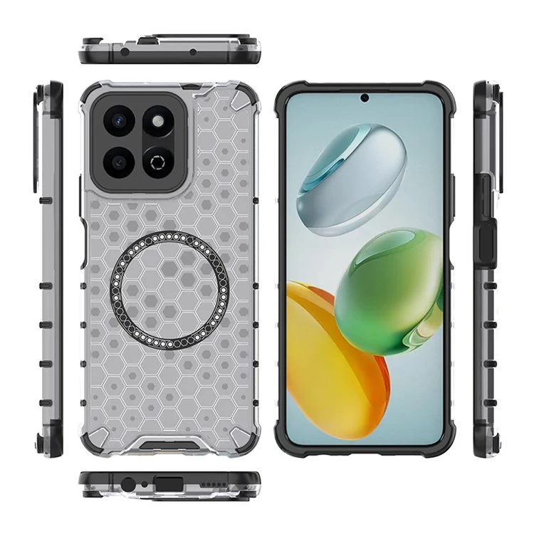 Custodia For Honor Play 60 Plus 5G compatibile con MagSafe, design a nido d'ape in TPU + PC - Trasparente