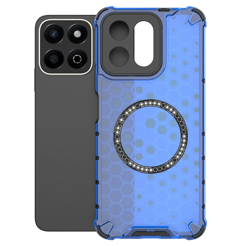 For Honor Play 60 Plus 5G Magnetic Case Honeycomb Design TPU + PC Phone Cover - Blue
