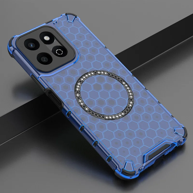For Honor Play 60 Plus 5G Magnetic Case Honeycomb Design TPU + PC Phone Cover - Blue