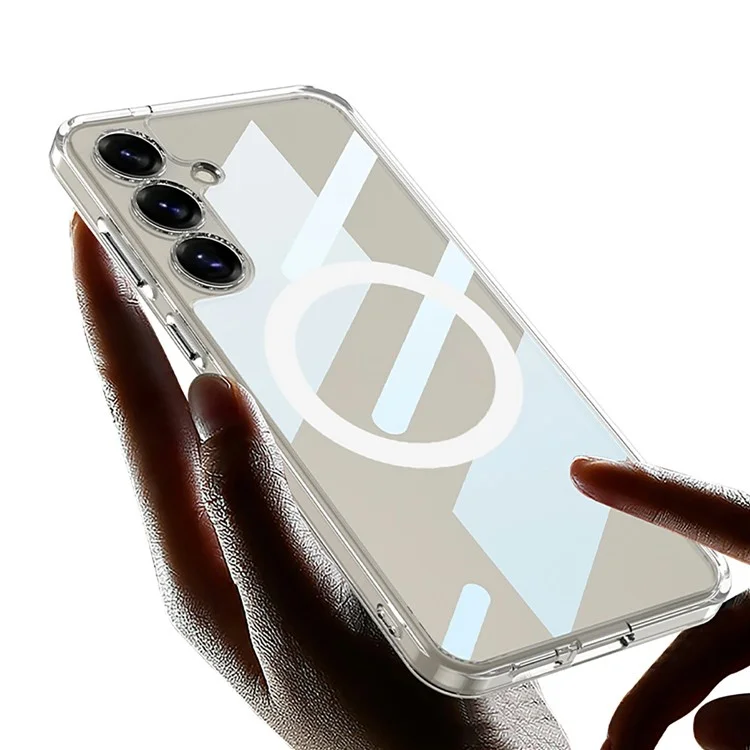 Capa para Samsung Galaxy S25 compatível com MagSafe, de TPU+PC, com tampa traseira transparente - Preto transparente