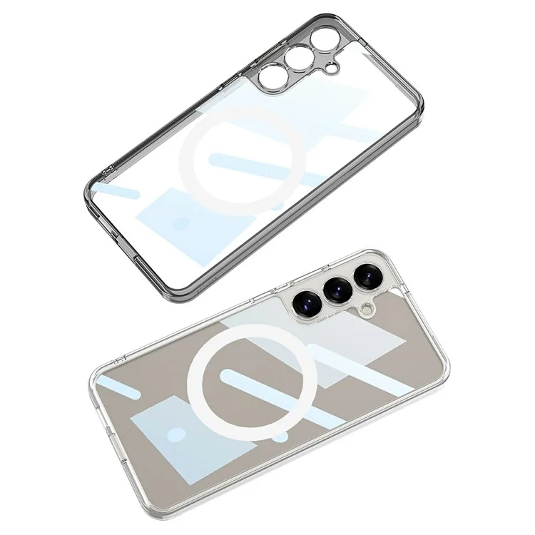 Capa para Samsung Galaxy S25 compatível com MagSafe, de TPU+PC, com tampa traseira transparente - Preto transparente