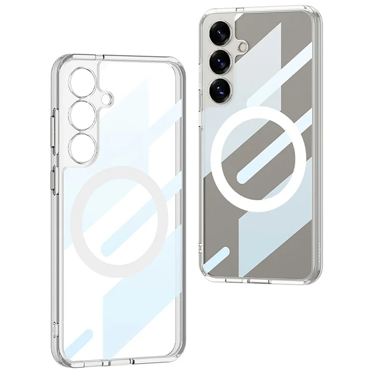 Capa para Samsung Galaxy S25 compatível com MagSafe, de TPU+PC, com tampa traseira transparente - Preto transparente