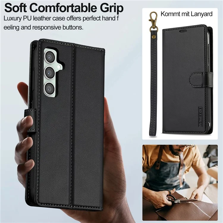 Capa LC.IMEEKE L2 Series para Samsung Galaxy A36 5G, de couro PU, carteira com tampa de telefone magnética destacável - Preta