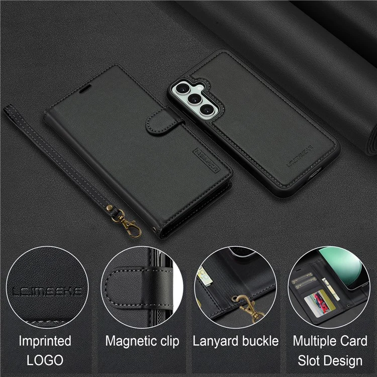Capa LC.IMEEKE L2 Series para Samsung Galaxy A36 5G, de couro PU, carteira com tampa de telefone magnética destacável - Preta