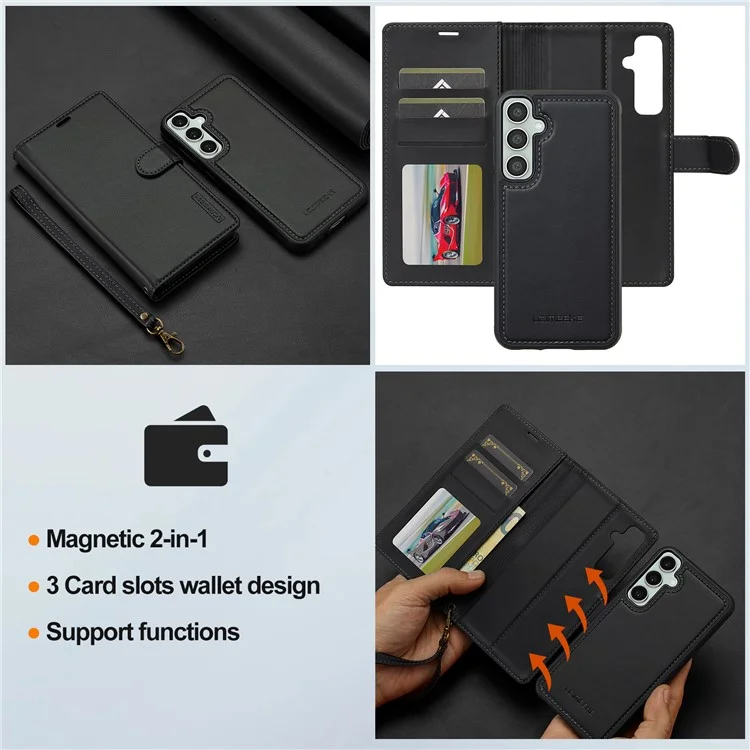 Capa LC.IMEEKE L2 Series para Samsung Galaxy A36 5G, de couro PU, carteira com tampa de telefone magnética destacável - Preta