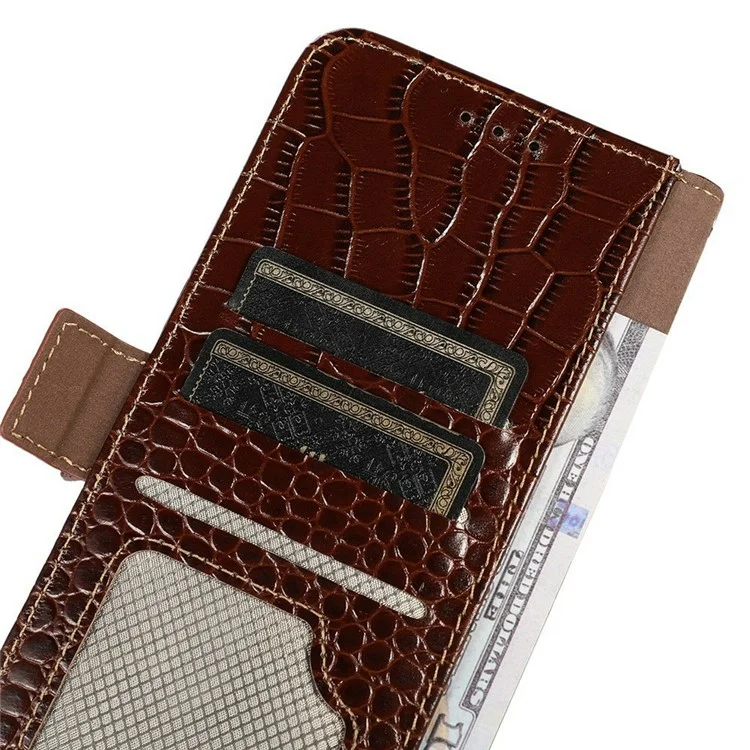 Funda de teléfono de cuero genuino de vaca para OnePlus Ace 5 Pro 5G / Ace 5 5G / 13R 5G, con textura de cocodrilo, marrón