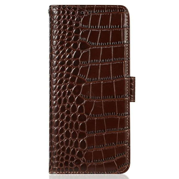 Funda de teléfono de cuero genuino de vaca para OnePlus Ace 5 Pro 5G / Ace 5 5G / 13R 5G, con textura de cocodrilo, marrón