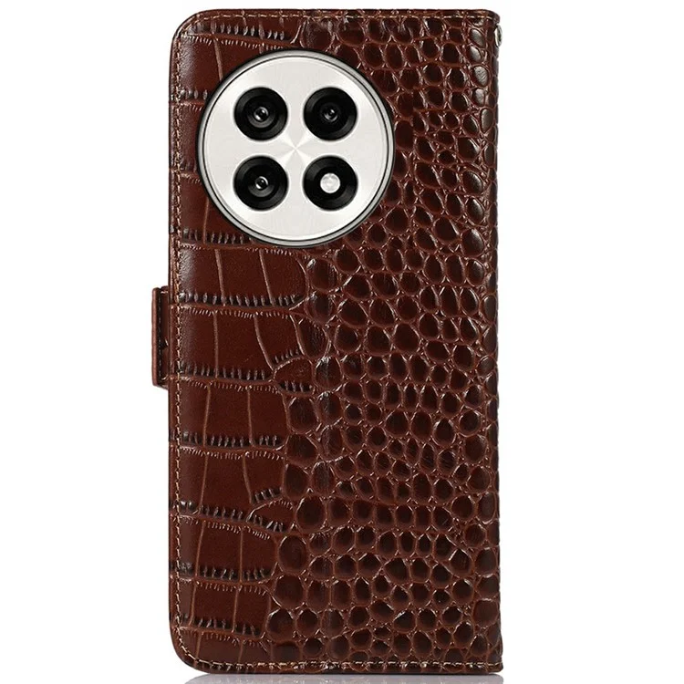 Funda de teléfono de cuero genuino de vaca para OnePlus Ace 5 Pro 5G / Ace 5 5G / 13R 5G, con textura de cocodrilo, marrón