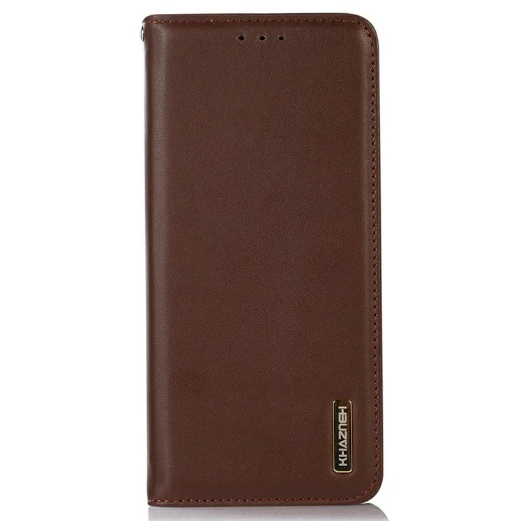 Capa de carteira de couro genuíno de vaca da KHAZNEH para OnePlus Ace 5 Pro 5G / Ace 5 5G / 13R 5G - Textura de napa - Marrom