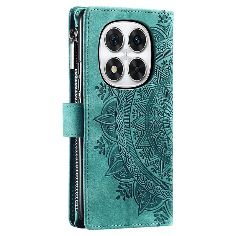Wallet Case for Xiaomi Redmi Note 14 Pro+ 5G / 14 Pro 5G / Poco X7 5G PU Leather Phone Cover Mandala Flower Pattern - Mint Green