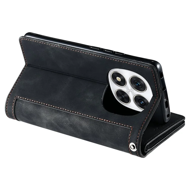 Capa de telefone para Xiaomi Redmi Note 14 Pro 5G / 14 Pro+ 5G Capa de couro com zíper carteira 9 slots para cartões - Preto