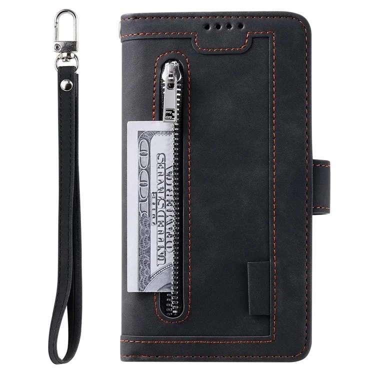 Capa de telefone para Xiaomi Redmi Note 14 Pro 5G / 14 Pro+ 5G Capa de couro com zíper carteira 9 slots para cartões - Preto