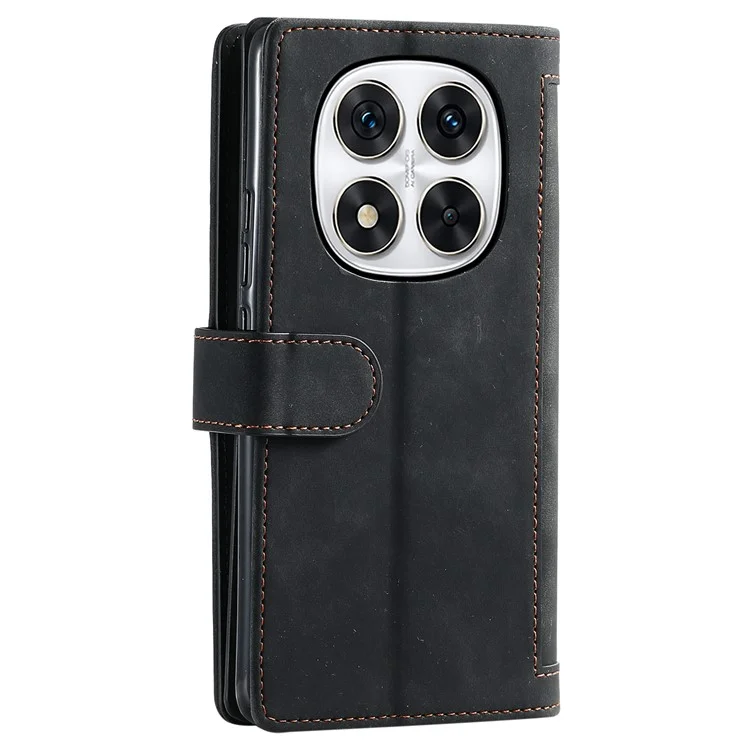 Capa de telefone para Xiaomi Redmi Note 14 Pro 5G / 14 Pro+ 5G Capa de couro com zíper carteira 9 slots para cartões - Preto