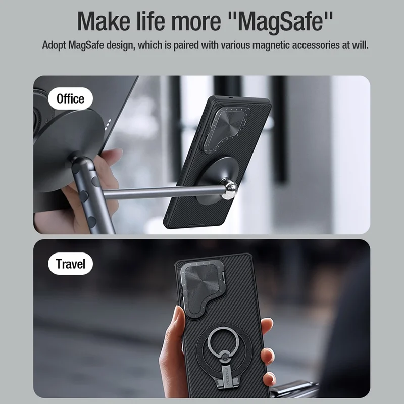 NILLKIN Camshield Prop Magnetic Series for Samsung Galaxy S25 Ultra Case Compatible with MagSafe PC + TPU Phone Cover with Camera Cover - Black