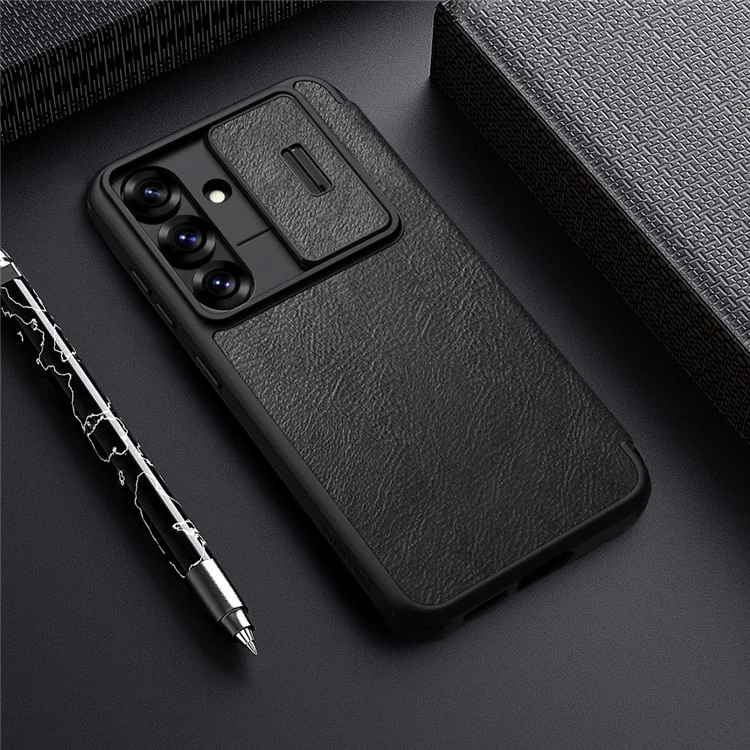 ЧЕХОЛ NILLKIN Qin Pro Series для Samsung Galaxy S25 с отделениями для карт, кожаная крышка для телефона - черный