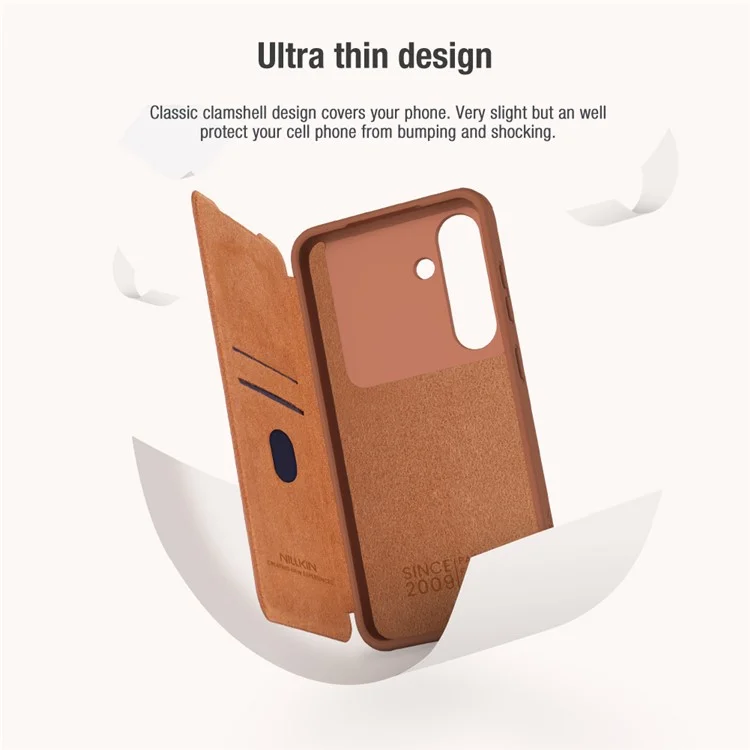 NILLKIN Qin Pro Series для чехла Samsung Galaxy S25+ с отделениями для карт Кожаный чехол для телефона - Коричневый