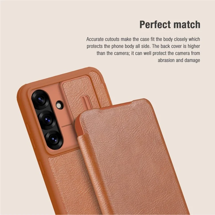NILLKIN Qin Pro Series для чехла Samsung Galaxy S25+ с отделениями для карт Кожаный чехол для телефона - Коричневый