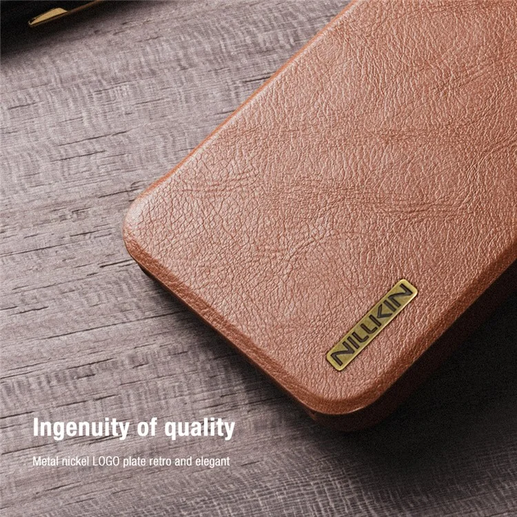 NILLKIN Qin Pro Series для чехла Samsung Galaxy S25+ с отделениями для карт Кожаный чехол для телефона - Коричневый