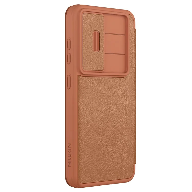 NILLKIN Qin Pro Series для чехла Samsung Galaxy S25+ с отделениями для карт Кожаный чехол для телефона - Коричневый
