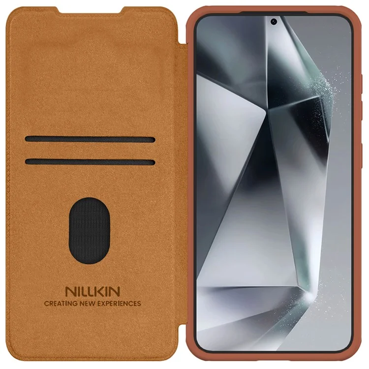 NILLKIN Qin Pro Series для чехла Samsung Galaxy S25+ с отделениями для карт Кожаный чехол для телефона - Коричневый