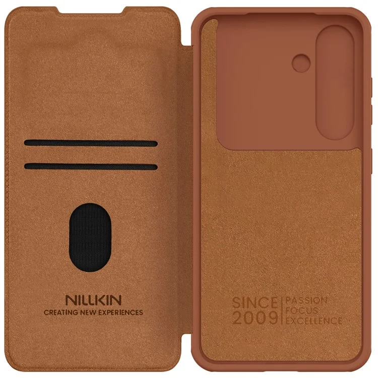 NILLKIN Qin Pro Series для чехла Samsung Galaxy S25+ с отделениями для карт Кожаный чехол для телефона - Коричневый