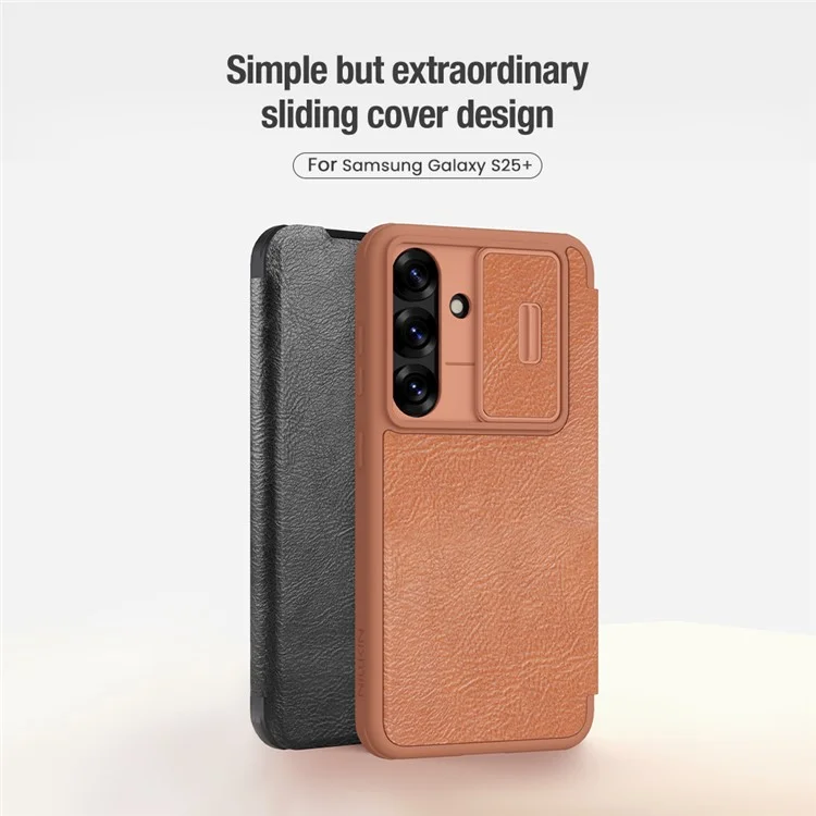 NILLKIN Qin Pro Series для чехла Samsung Galaxy S25+ с отделениями для карт Кожаный чехол для телефона - Коричневый