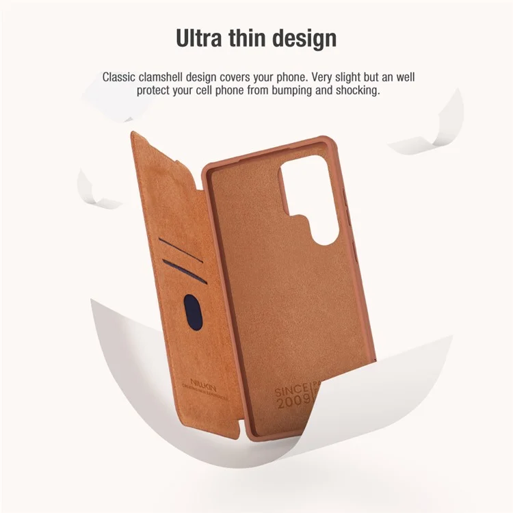 NILLKIN Qin Pro Series for Samsung Galaxy S25 Ultra Case with Card Slots Leather Phone Cover - Brown