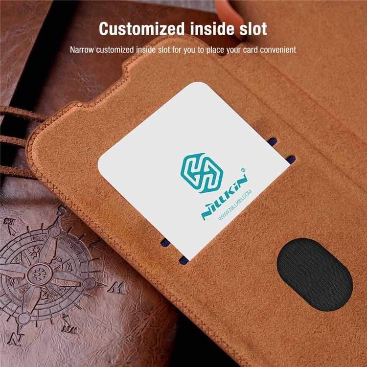 NILLKIN Qin Pro Series for Samsung Galaxy S25 Ultra Case with Card Slots Leather Phone Cover - Brown