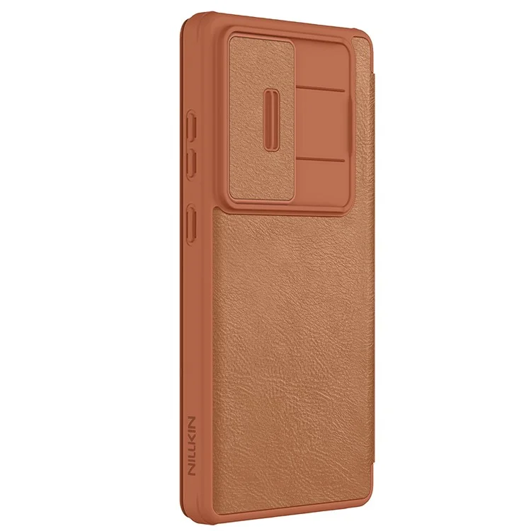 NILLKIN Qin Pro Series for Samsung Galaxy S25 Ultra Case with Card Slots Leather Phone Cover - Brown