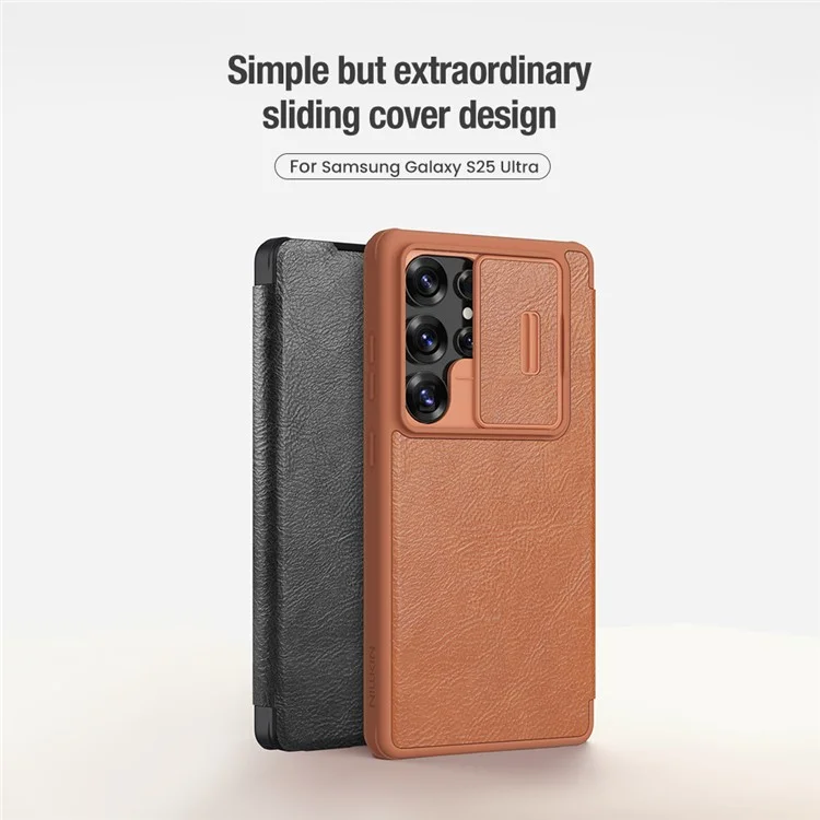 NILLKIN Qin Pro Series for Samsung Galaxy S25 Ultra Case with Card Slots Leather Phone Cover - Brown