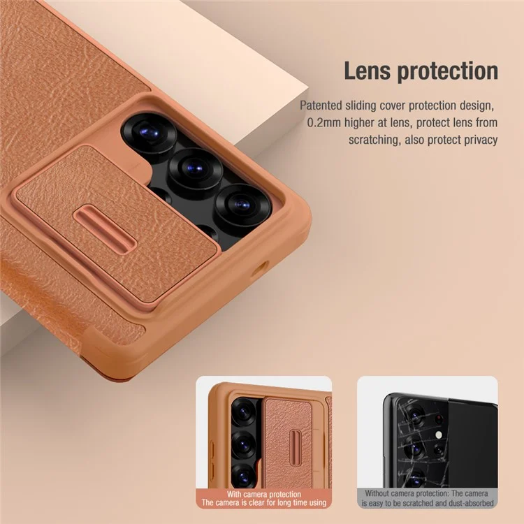 NILLKIN Qin Pro Series for Samsung Galaxy S25 Ultra Case with Card Slots Leather Phone Cover - Brown