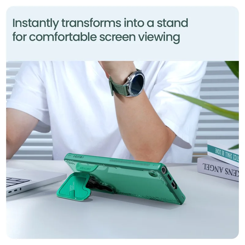 NILLKIN Iceblade Prop For Samsung Galaxy S25 Ultra Case Lens Cover Kickstand PC + TPU Phone Cover - Green