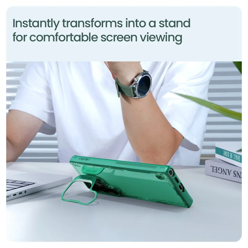 NILLKIN Iceblade Prop For Samsung Galaxy S25 Ultra Case Lens Frame Kickstand PC + TPU Phone Cover - Green