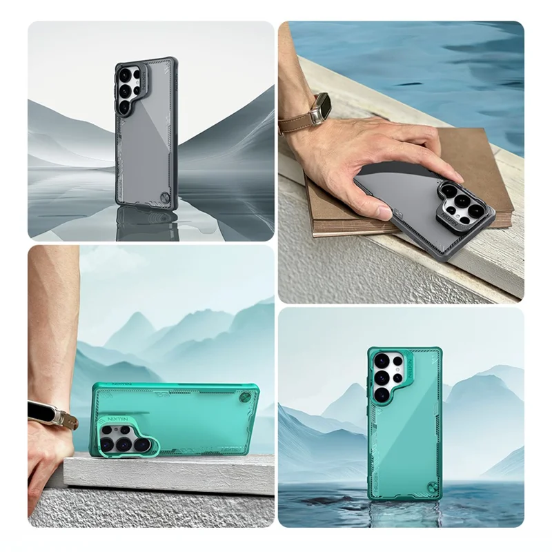 NILLKIN Iceblade Prop For Samsung Galaxy S25 Ultra Case Lens Frame Kickstand PC + TPU Phone Cover - Green