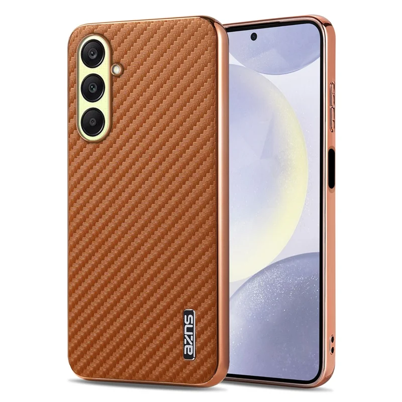 Coque pour Samsung Galaxy A56 5G AZNS, texture en fibre de carbone électroplaquée en PU + TPU - Marron