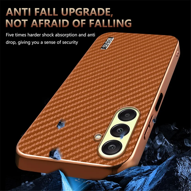 AZNS For Samsung Galaxy A56 5G Case Electroplating Carbon Fiber Texture PU + TPU Phone Cover - Black
