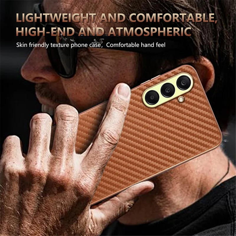 AZNS For Samsung Galaxy A56 5G Case Electroplating Carbon Fiber Texture PU + TPU Phone Cover - Black