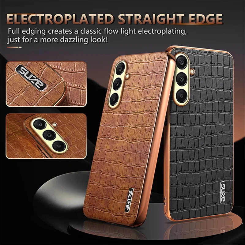 AZNS For Samsung Galaxy A56 5G Case Electroplating Crocodile Texture PU + TPU Phone Cover - Brown