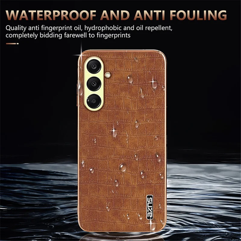 AZNS For Samsung Galaxy A56 5G Case Electroplating Crocodile Texture PU + TPU Phone Cover - Brown
