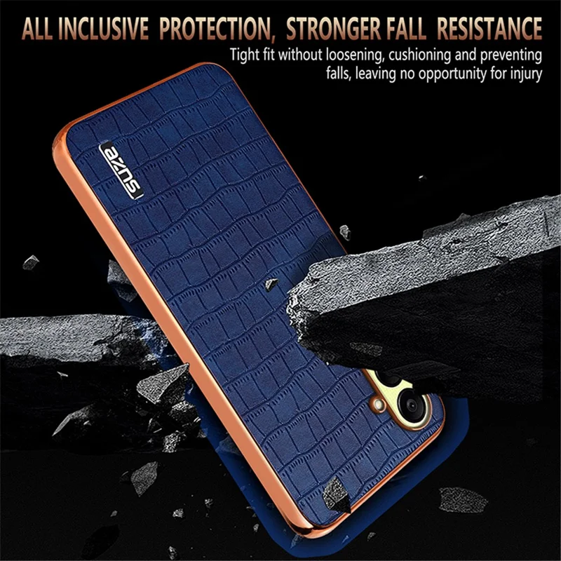 AZNS For Samsung Galaxy A56 5G Case Electroplating Crocodile Texture PU + TPU Phone Cover - Brown