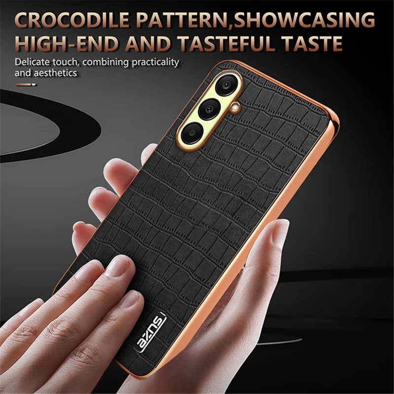 AZNS For Samsung Galaxy A56 5G Case Electroplating Crocodile Texture PU + TPU Phone Cover - Brown