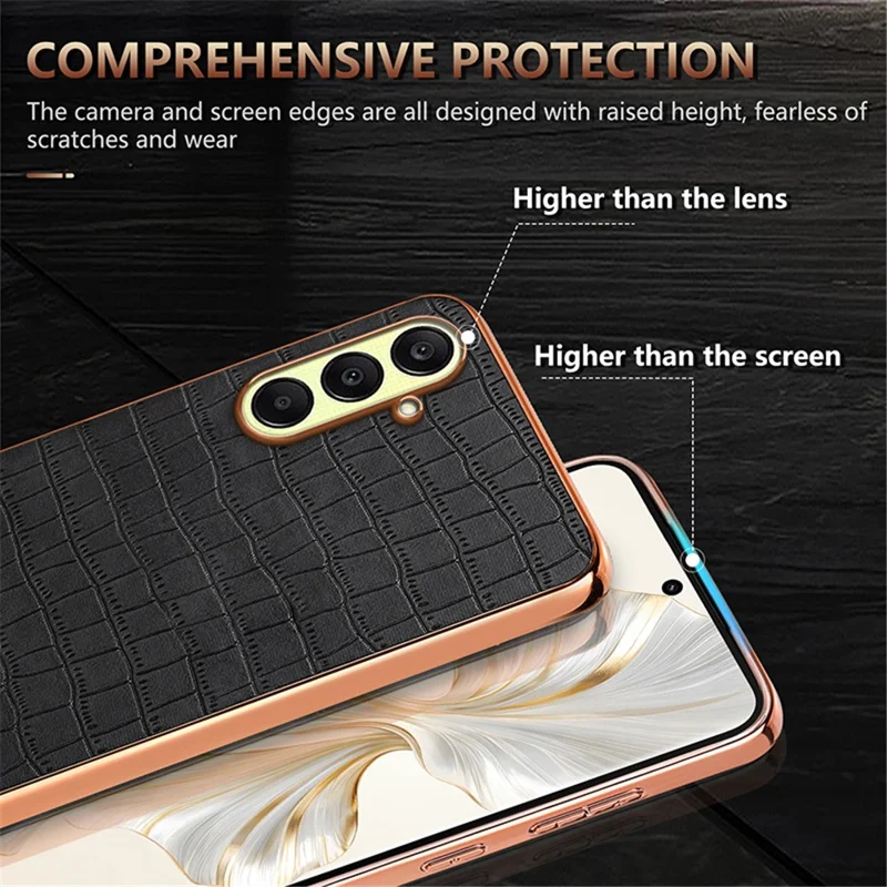AZNS For Samsung Galaxy A56 5G Case Electroplating Crocodile Texture PU + TPU Phone Cover - Brown