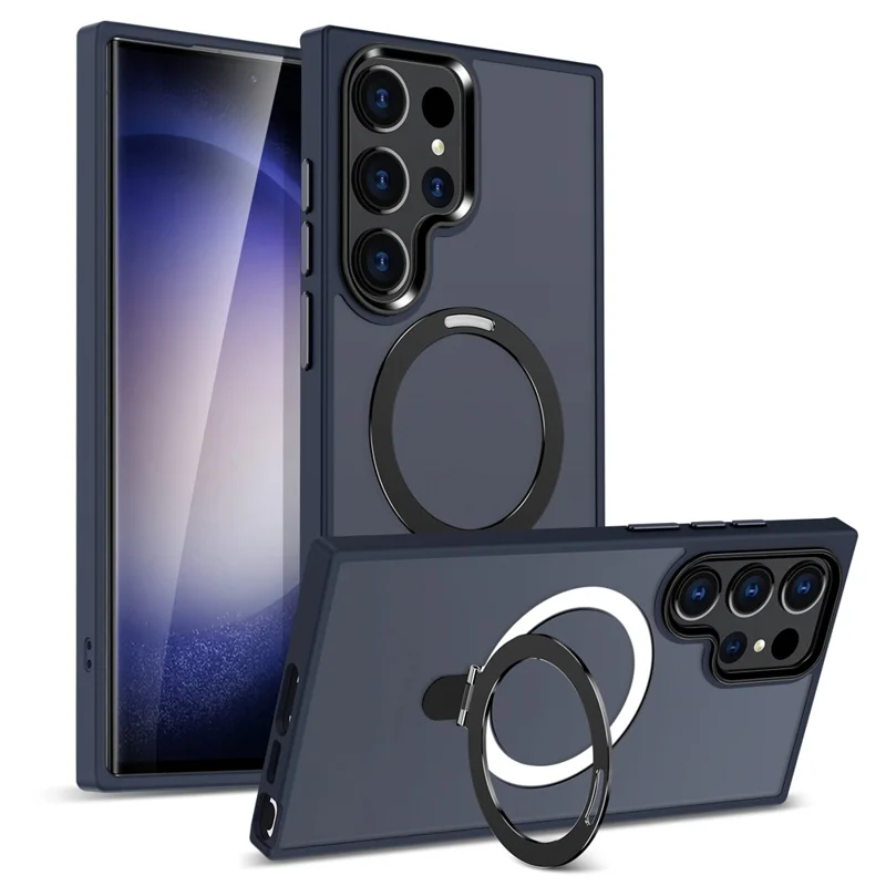 For Samsung Galaxy S25 Ultra Kickstand Magnetic Case PC + TPU Phone Cover - Dark Blue