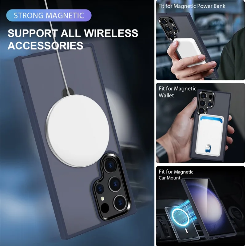 For Samsung Galaxy S25 Ultra Kickstand Magnetic Case PC + TPU Phone Cover - Dark Blue
