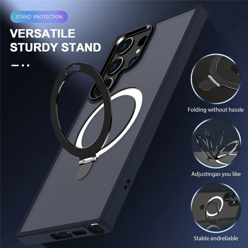For Samsung Galaxy S25 Ultra Kickstand Magnetic Case PC + TPU Phone Cover - Dark Blue
