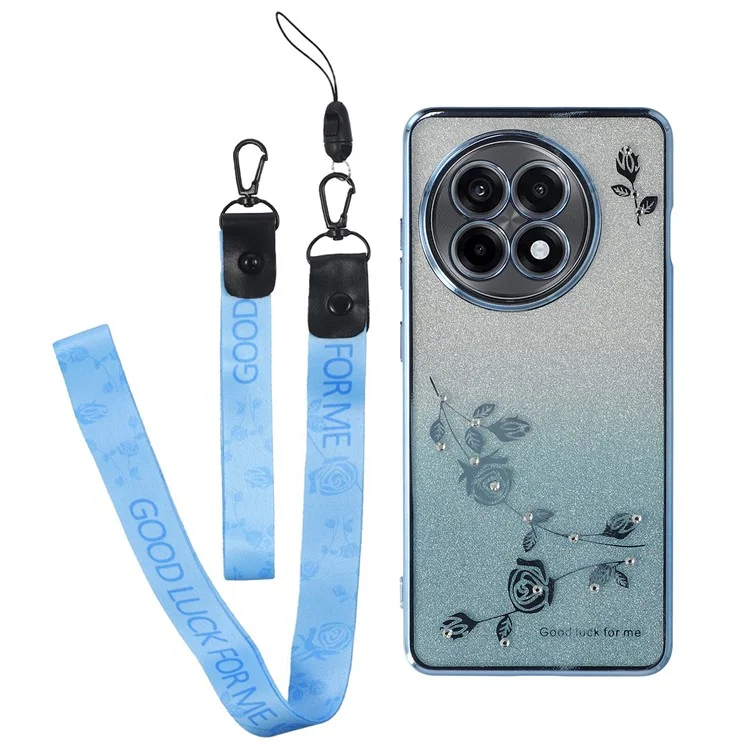 Coque KADEM pour OnePlus Ace 5 5G / 13R 5G avec motif floral en TPU dégradé et lanières - Bleu