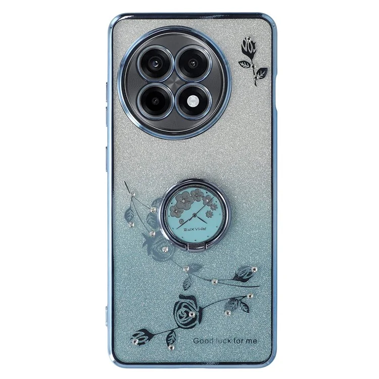 Coque pour OnePlus Ace 5 5G / 13R 5G de KADEM, avec anneau de support, motif floral en TPU et paillettes dégradées - Bleu