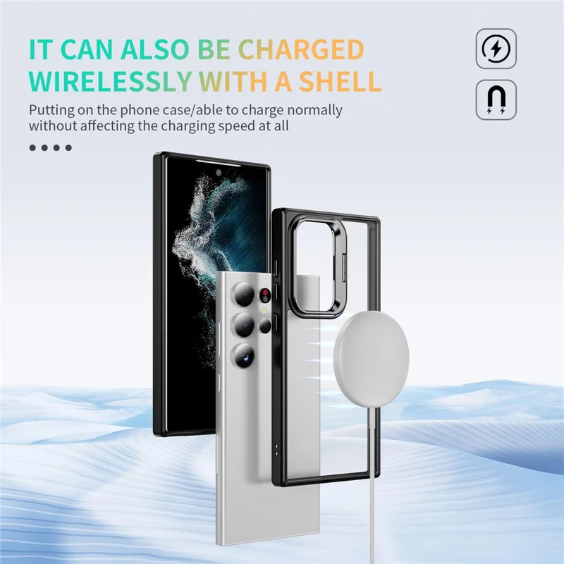 For Samsung Galaxy S25 Ultra Case Lens Frame Kickstand TPU + Acrylic Protective Phone Cover - Black