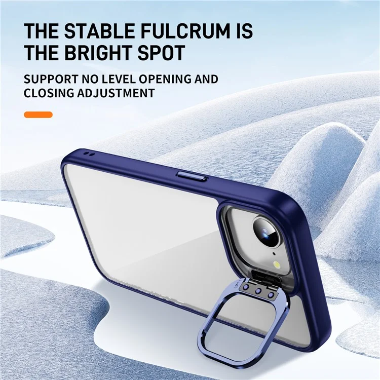 For iPhone 16e Case Lens Frame Kickstand TPU + Acrylic Protective Phone Cover - Sapphire