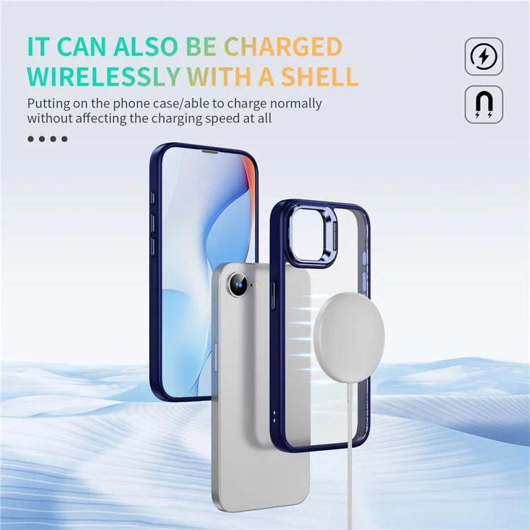 For iPhone 16e Case Lens Frame Kickstand TPU + Acrylic Protective Phone Cover - Sapphire